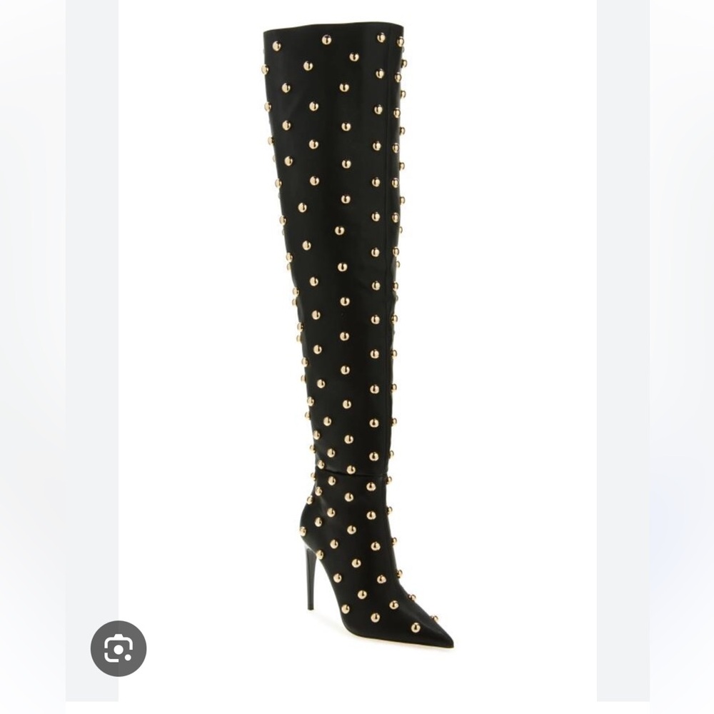 Black studded thigh high boot